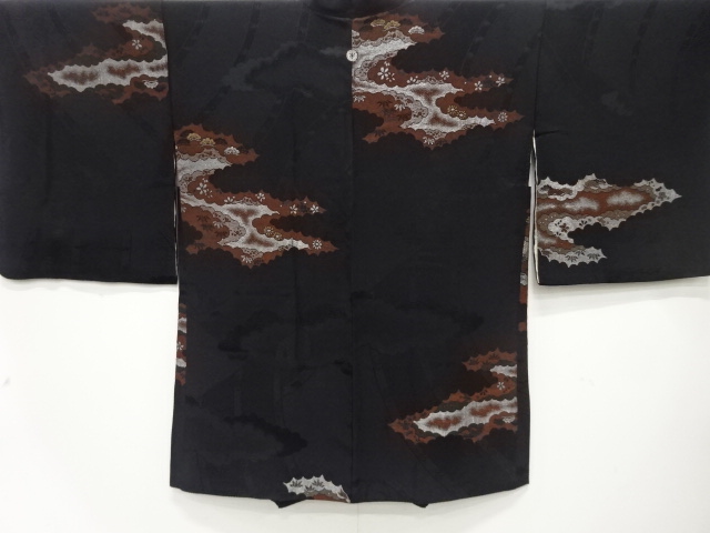 大正ロマン　漆　逆雲取りに松竹梅模様織出し　一ツ紋羽織